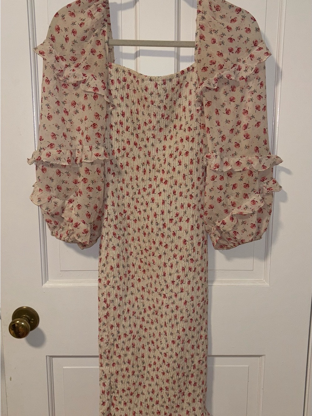 Petal & Pup Cream Midi Dress with Red Floral Print